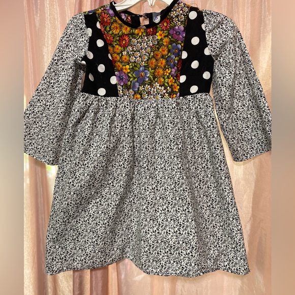 Girls mixed pattern long sleeve dress - Picture 2 of 9